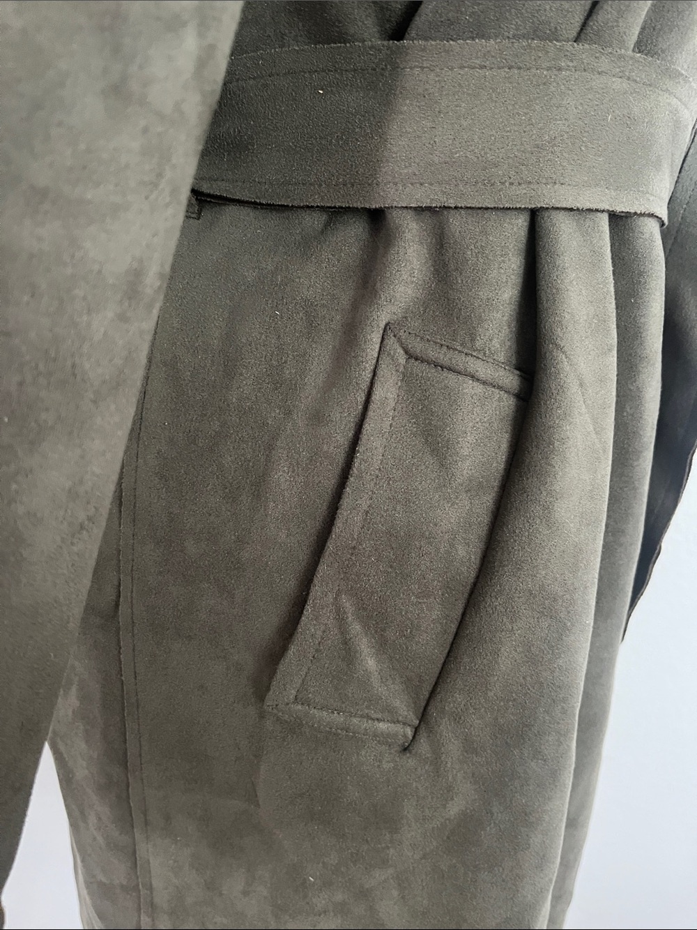 Anthropologie  Olive Green Suede Trench Coat with Belt - Picture 6 of 16